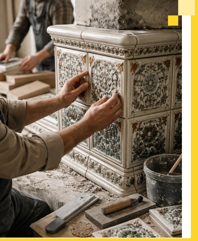 Изразцовые камины под ключ в Ефремах: проект и монтаж