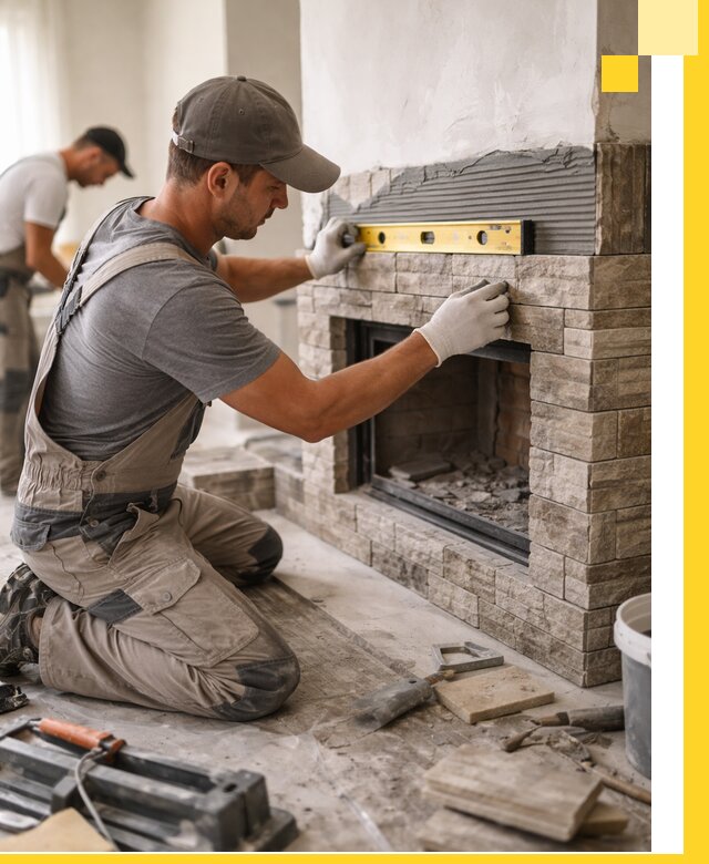 Облицовка каминов в Ефремах, монтаж и отделка натуральным камнем