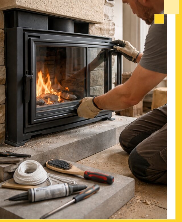 Производство, монтаж и доставка каминов со стеклом в Ефремах