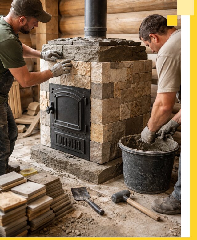 Облицовка банной печи под ключ в Ефремах: камень и плитка