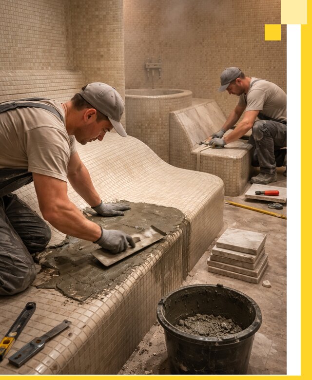 Лежаки для хамама под ключ в Ефремах, проект и монтаж