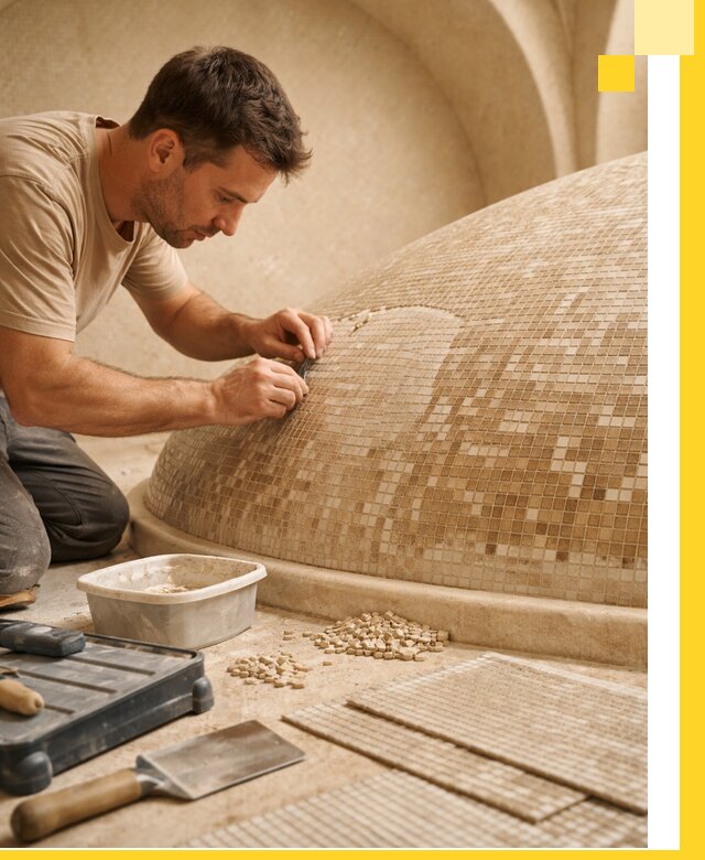 Профессиональная укладка мозаики для хамама под ключ в Ефремах